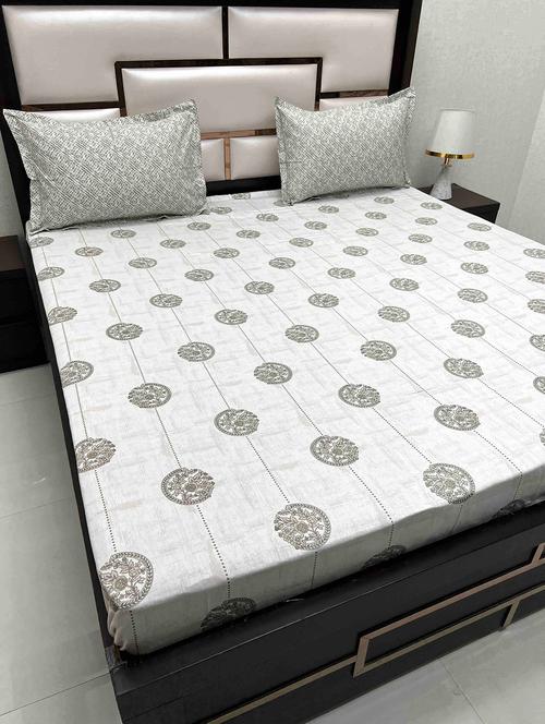 printed tc fitted king-sized bedsheet with 2 pillow covers - 21603292 - Very Small Image - 1