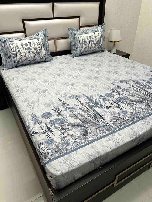 printed tc fitted king-sized bedsheet with 2 pillow covers - 21603295 - Very Small Image - 1