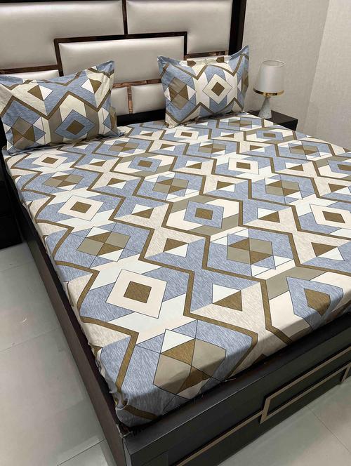 printed tc fitted king-sized bedsheet with 2 pillow covers - 21603344 - Very Small Image - 1