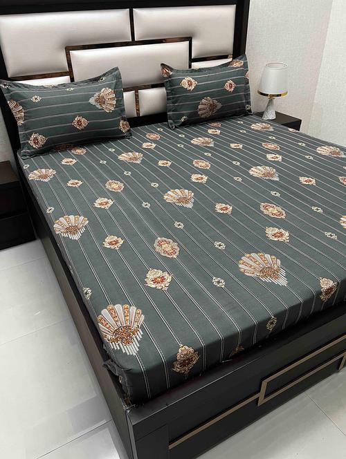 printed tc fitted king-sized bedsheet with 2 pillow covers - 21603354 - Very Small Image - 1