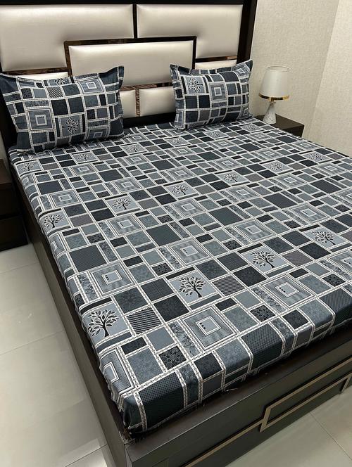 printed tc fitted king-sized bedsheet with 2 pillow covers - 21603362 - Very Small Image - 1