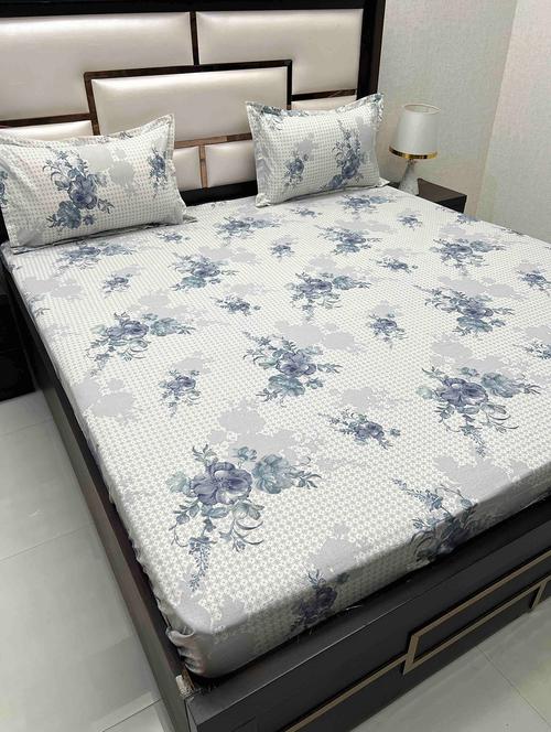 printed tc fitted king-sized bedsheet with 2 pillow covers - 21603374 - Very Small Image - 1