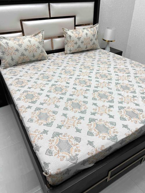 printed tc fitted king-sized bedsheet with 2 pillow covers - 21603378 - Very Small Image - 1