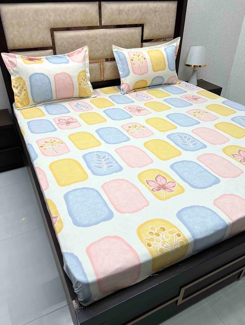 printed tc fitted king-sized bedsheet with 2 pillow covers - 21603394 - Very Small Image - 1