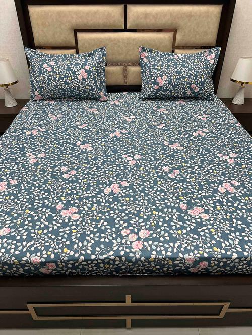 printed tc fitted king-sized bedsheet with 2 pillow covers - 21603395 - Very Small Image - 1