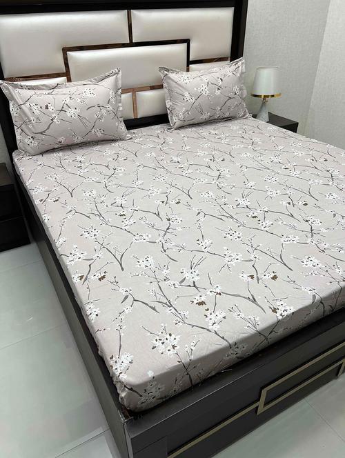 printed tc fitted king-sized bedsheet with 2 pillow covers - 21603405 - Very Small Image - 1