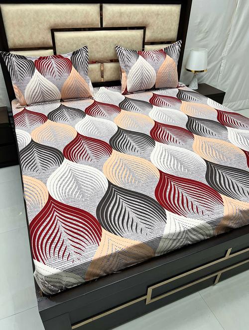 printed tc fitted king-sized bedsheet with 2 pillow covers - 21603426 - Very Small Image - 1