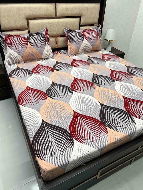 printed tc fitted king-sized bedsheet with 2 pillow covers - 21603432 - Very Small Image - 1