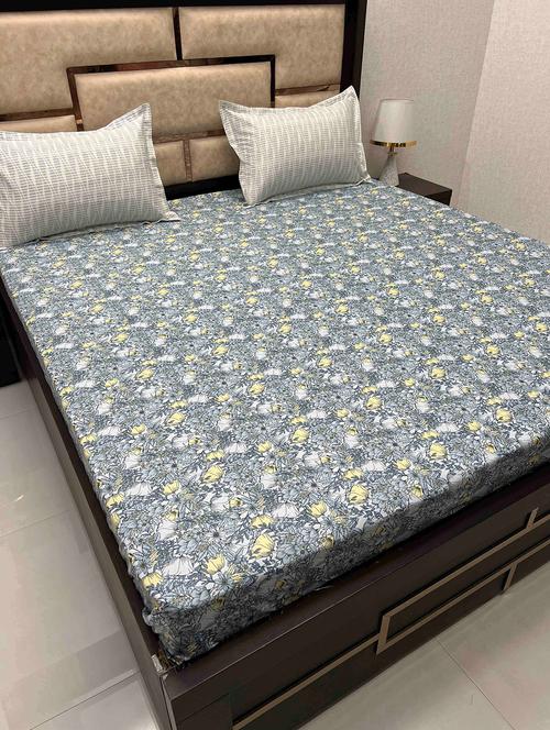 printed tc fitted king-sized bedsheet with 2 pillow covers - 21603478 - Very Small Image - 1