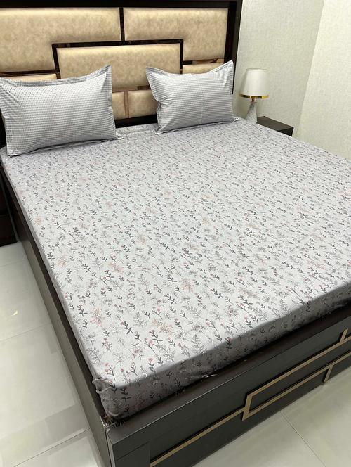 printed tc fitted king-sized bedsheet with 2 pillow covers - 21603483 - Very Small Image - 1
