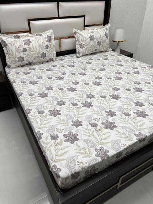 printed tc fitted king-sized bedsheet with 2 pillow covers - 21603513 - Very Small Image - 1