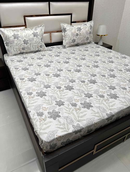 printed tc fitted king-sized bedsheet with 2 pillow covers - 21603515 - Very Small Image - 1