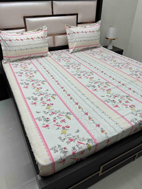 printed tc fitted king-sized bedsheet with 2 pillow covers - 21603621 - Very Small Image - 1