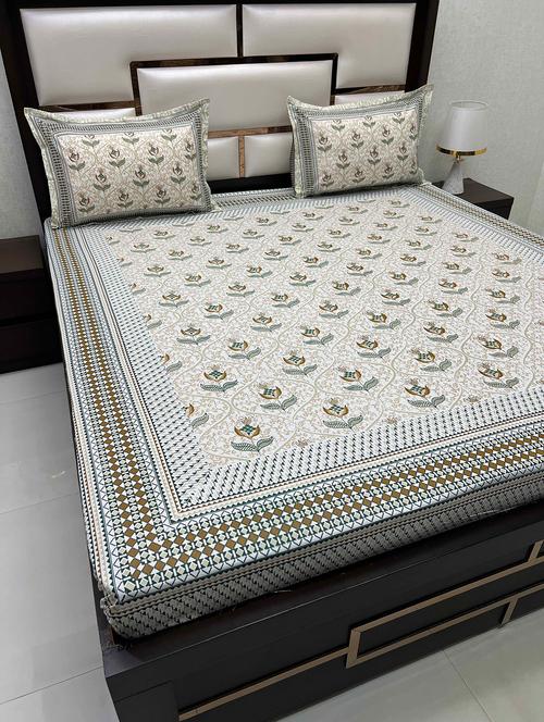 printed tc fitted king-sized bedsheet with 2 pillow covers - 21603674 - Very Small Image - 1