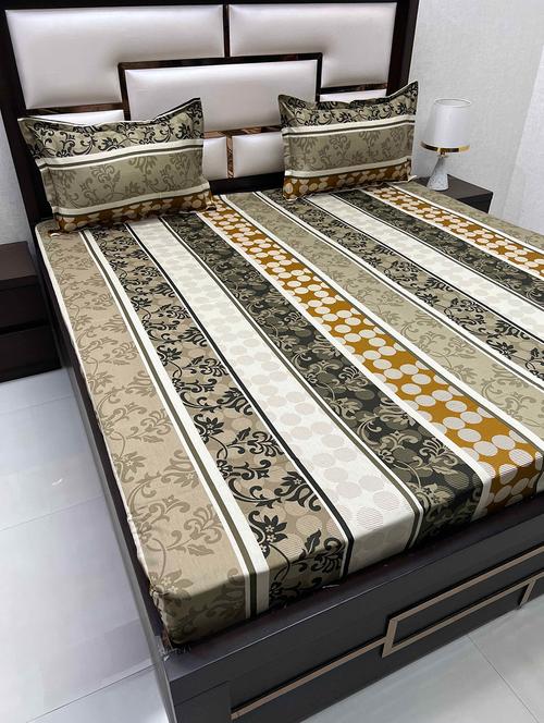 printed tc fitted king-sized bedsheet with 2 pillow covers - 21603677 - Very Small Image - 1