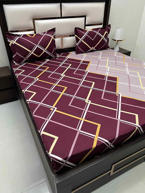 printed tc fitted king-sized bedsheet with 2 pillow covers - 21603681 - Very Small Image - 1
