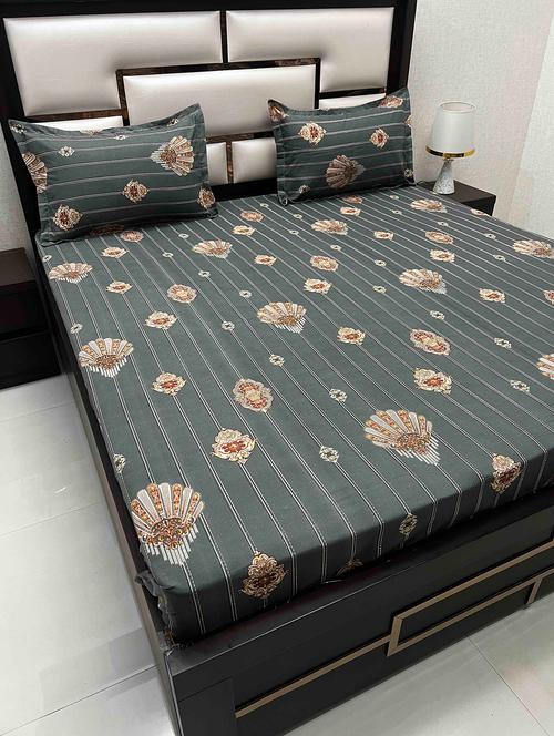 printed tc fitted king-sized bedsheet with 2 pillow covers - 21603729 - Very Small Image - 1
