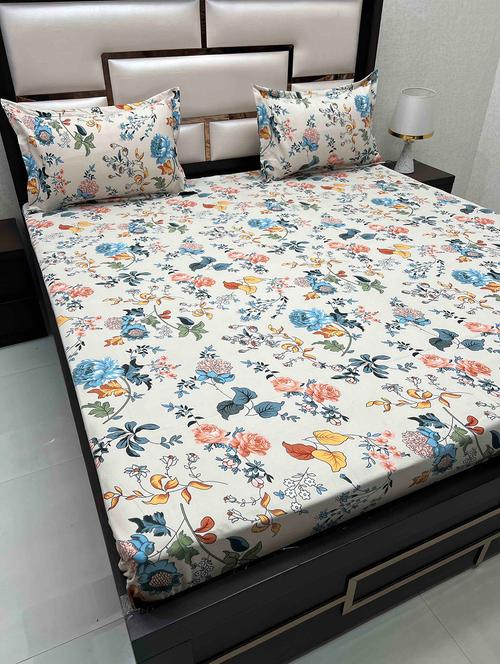 printed tc fitted king-sized bedsheet with 2 pillow covers - 21603741 - Very Small Image - 1