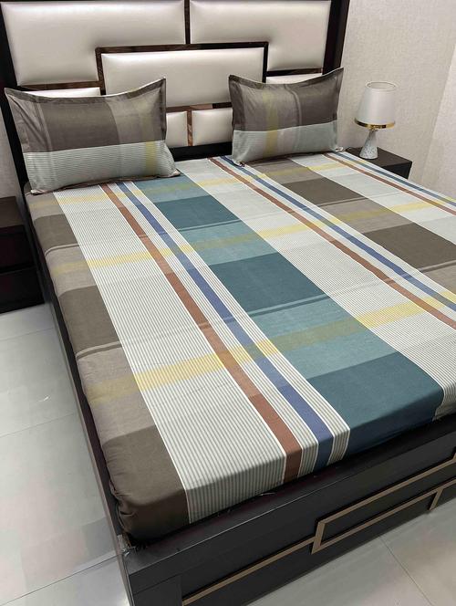 printed tc fitted king-sized bedsheet with 2 pillow covers - 21603755 - Very Small Image - 1