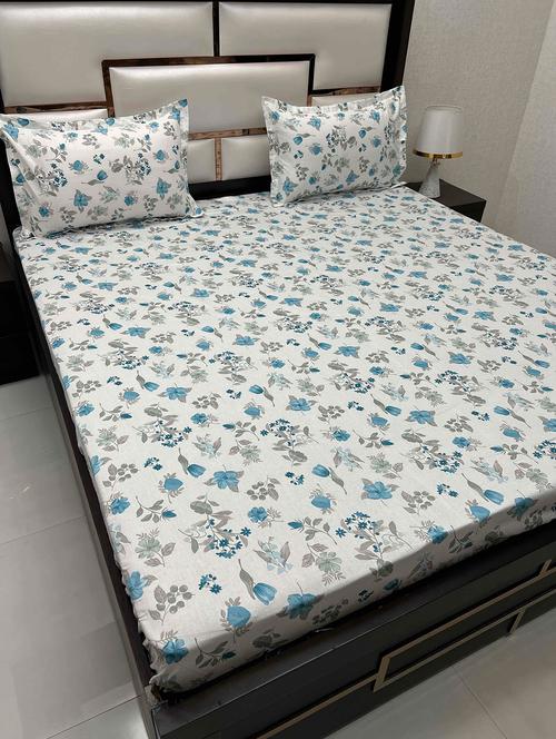 printed tc fitted king-sized bedsheet with 2 pillow covers - 21603775 - Very Small Image - 1