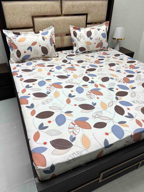 printed tc fitted king-sized bedsheet with 2 pillow covers - 21603799 - Very Small Image - 1