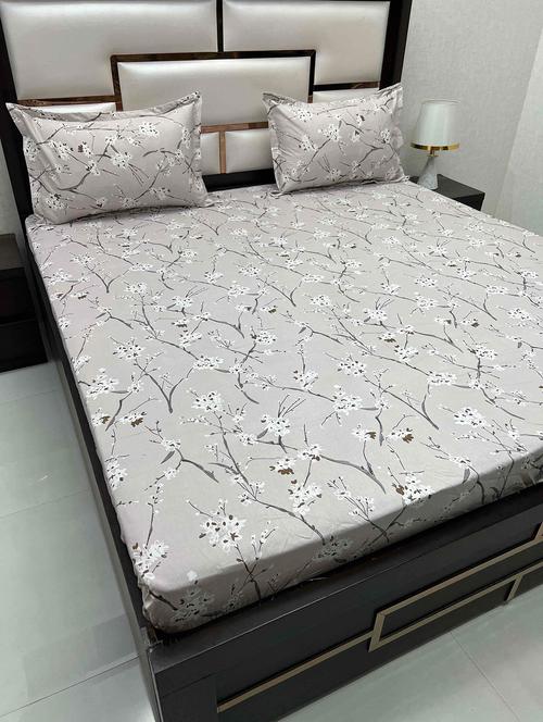 printed tc fitted king-sized bedsheet with 2 pillow covers - 21603899 - Very Small Image - 1