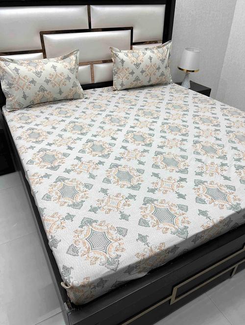 printed tc fitted king-sized bedsheet with 2 pillow covers - 21603922 - Very Small Image - 1