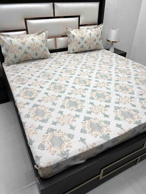 printed tc fitted king-sized bedsheet with 2 pillow covers - 21603944 - Very Small Image - 1
