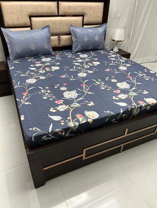 printed tc fitted king-sized bedsheet with 2 pillow covers - 21604031 - Very Small Image - 1