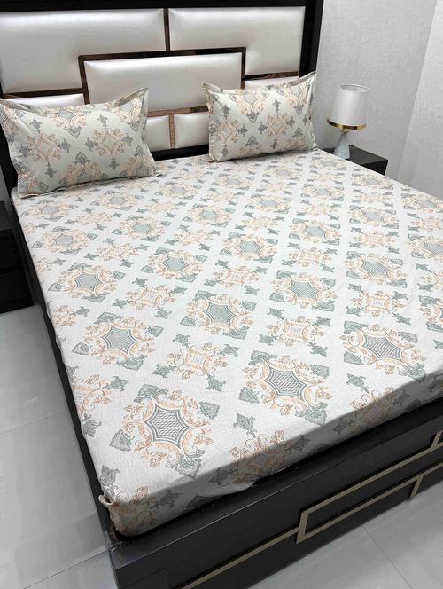 printed tc fitted king-sized bedsheet with 2 pillow covers - 21604037 - Very Small Image - 1