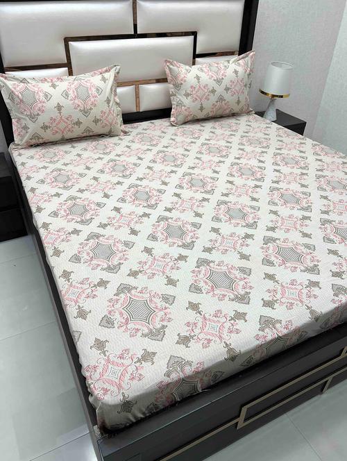 printed tc fitted king-sized bedsheet with 2 pillow covers - 21604038 - Very Small Image - 1
