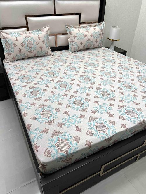 printed tc fitted king-sized bedsheet with 2 pillow covers - 21604039 - Very Small Image - 1