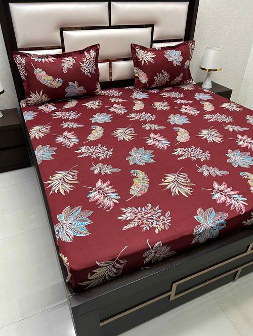 printed tc fitted king-sized bedsheet with 2 pillow covers - 21604055 - Very Small Image - 1