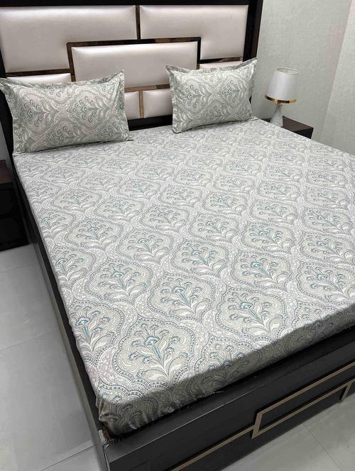 printed tc fitted king-sized bedsheet with 2 pillow covers - 21604067 - Very Small Image - 1