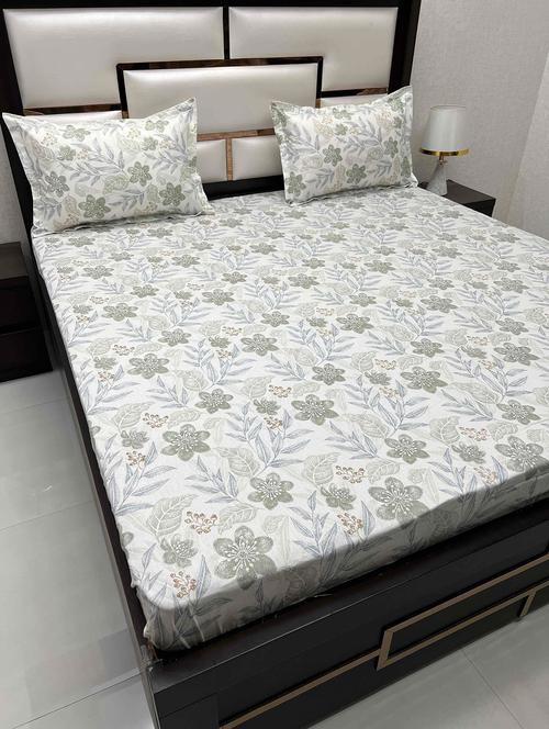 printed tc fitted king-sized bedsheet with 2 pillow covers - 21604086 - Very Small Image - 1
