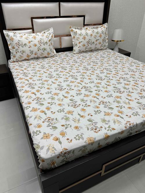 printed tc fitted king-sized bedsheet with 2 pillow covers - 21604092 - Very Small Image - 1