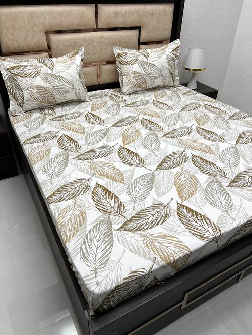 printed tc fitted king-sized bedsheet with 2 pillow covers - 21604104 - Very Small Image - 1