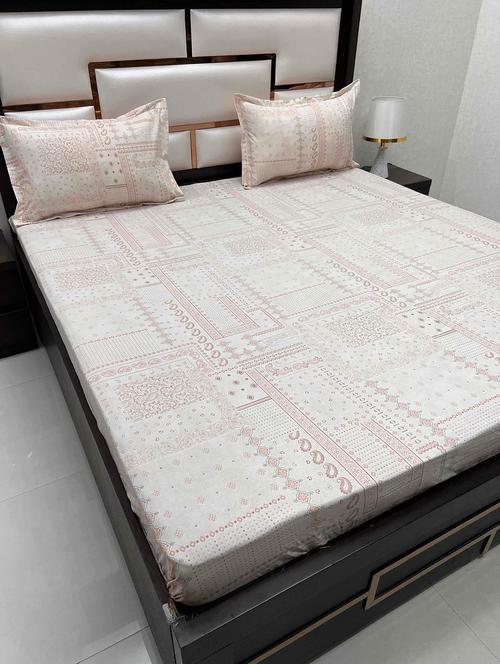 printed tc fitted king-sized bedsheet with 2 pillow covers - 21604118 - Very Small Image - 1