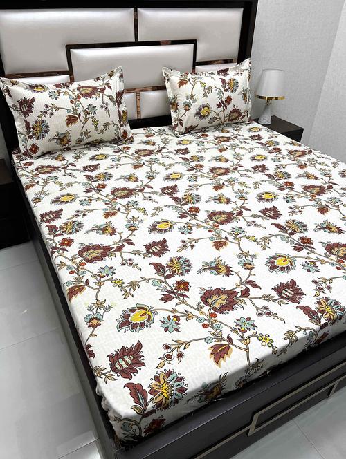 printed tc fitted king-sized bedsheet with 2 pillow covers - 21604133 - Very Small Image - 1