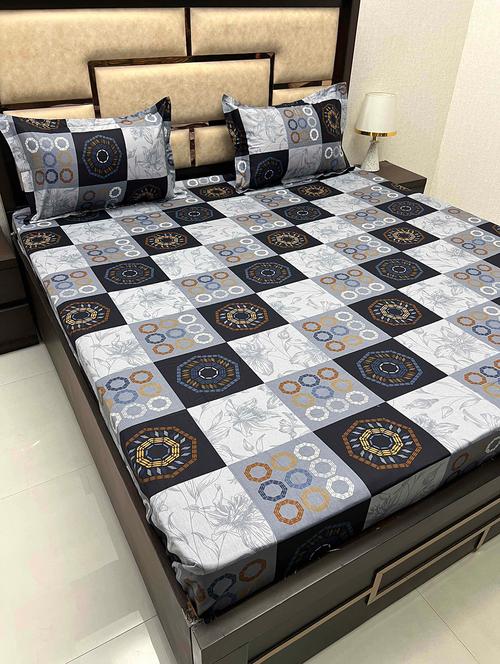 printed tc fitted king-sized bedsheet with 2 pillow covers - 21604161 - Very Small Image - 1