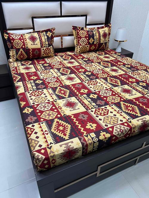 printed tc fitted king-sized bedsheet with 2 pillow covers - 21604213 - Very Small Image - 1