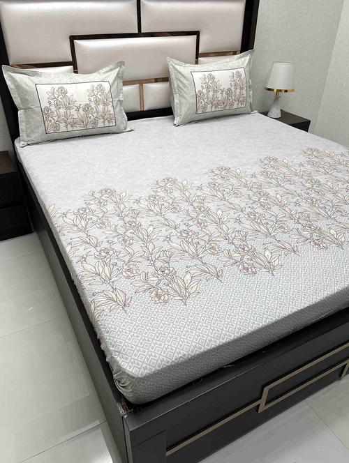 printed tc fitted king-sized bedsheet with 2 pillow covers - 21604232 - Very Small Image - 1