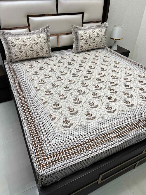 printed tc fitted king-sized bedsheet with 2 pillow covers - 21604249 - Very Small Image - 1