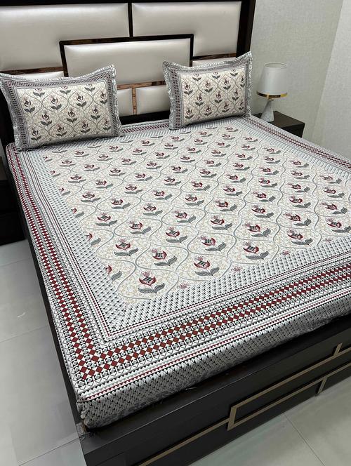printed tc fitted king-sized bedsheet with 2 pillow covers - 21604250 - Very Small Image - 1