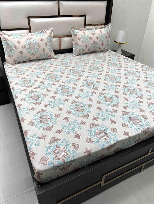 printed tc fitted king-sized bedsheet with 2 pillow covers - 21604267 - Very Small Image - 1