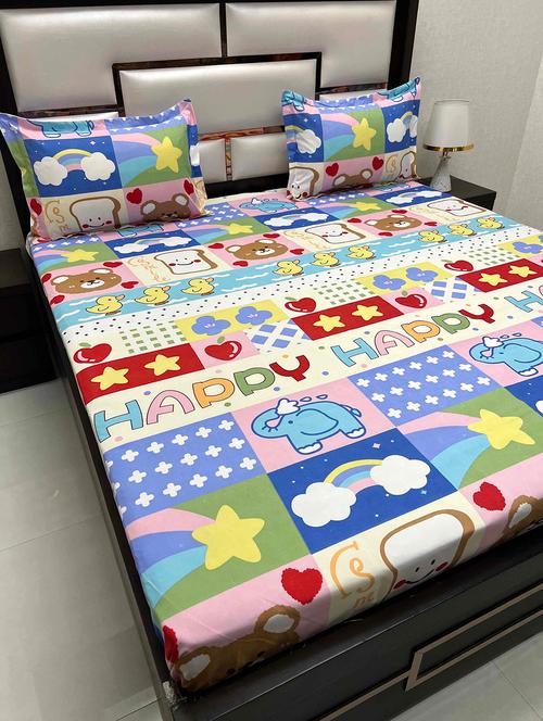 printed tc fitted king-sized bedsheet with 2 pillow covers - 21604274 - Very Small Image - 1