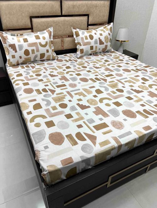 printed tc fitted king-sized bedsheet with 2 pillow covers - 21604321 - Very Small Image - 1