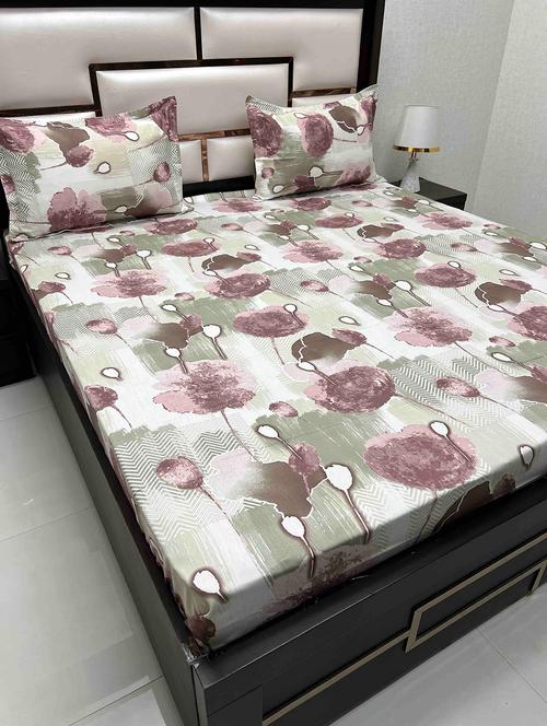 printed tc fitted king-sized bedsheet with 2 pillow covers - 21604353 - Very Small Image - 1