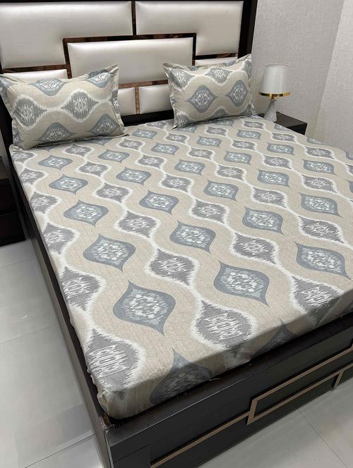 printed tc fitted king-sized bedsheet with 2 pillow covers - 21604375 - Very Small Image - 1