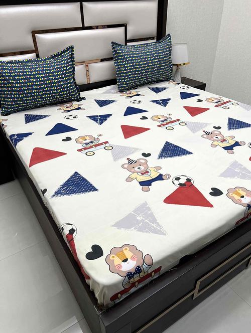 printed tc fitted king-sized bedsheet with 2 pillow covers - 21604382 - Very Small Image - 1